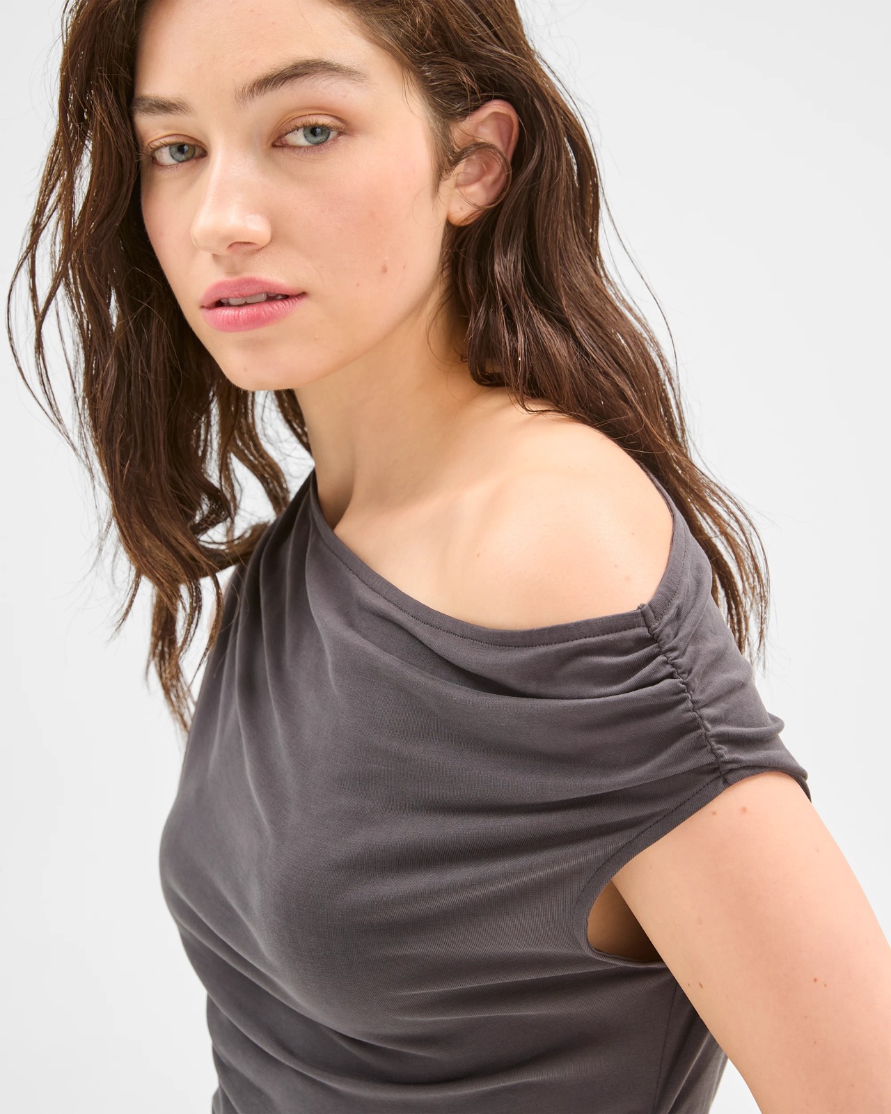 Lily Loves Drape Off Shoulder Top - Steel Ash 3 of 5