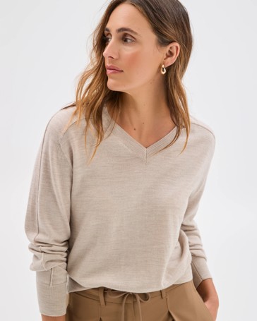 Preview Australian Merino Wool Long Sleeve V-Neck Knit Top