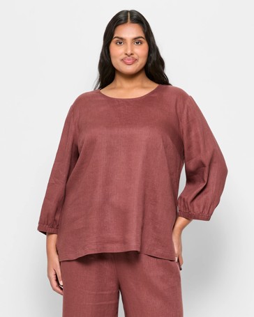 Plus Size European Linen Balloon Sleeve Blouse