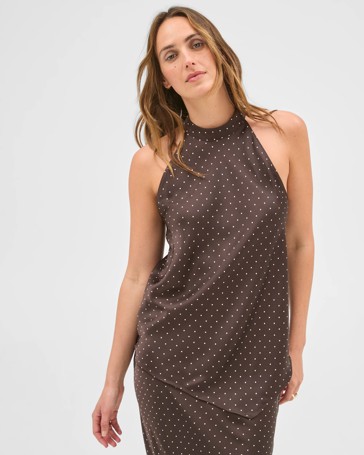 Preview Sleeveless Halter Neck Satin Top