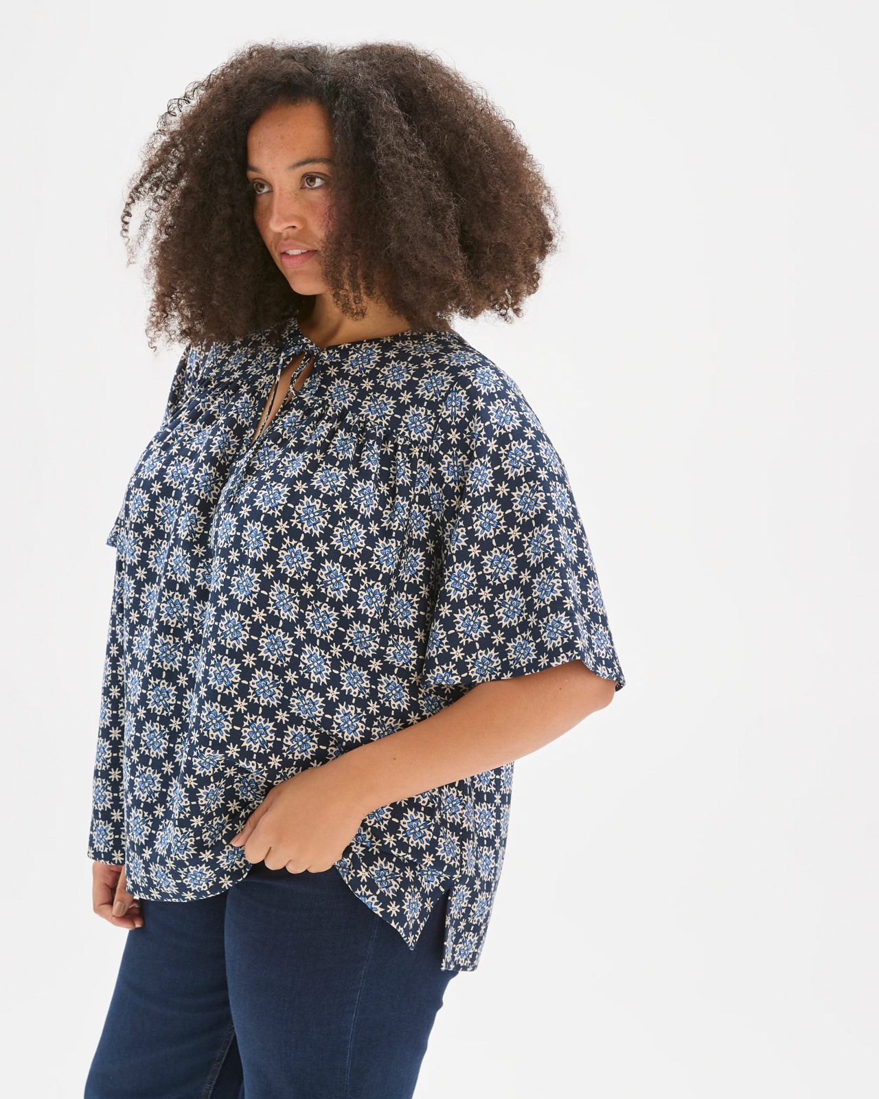 Plus Size Short Sleeve Printed Woven Twill Top 4 of 6