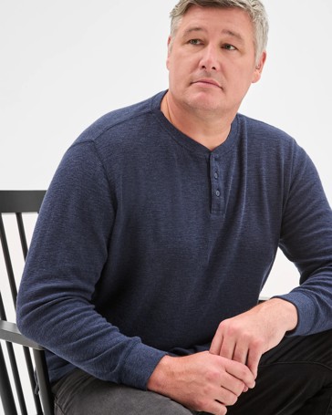 Plus Size Australian Cotton Long Sleeve Waffle Henley T-Shirt