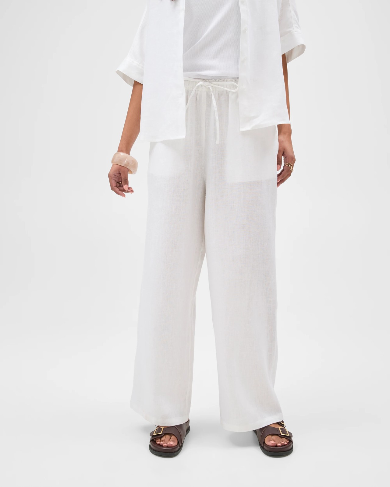 European Linen Wide Leg Pants - White 5 of 5