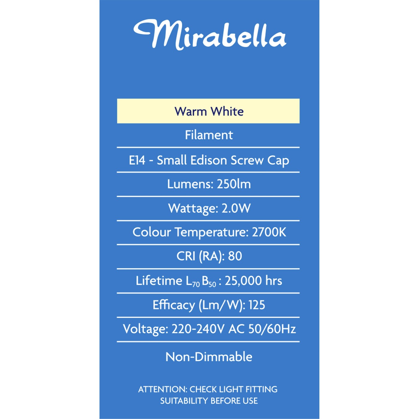 Mirabella Round LED 2W E14 Small Edison Screw Light Bulb 4 of 5
