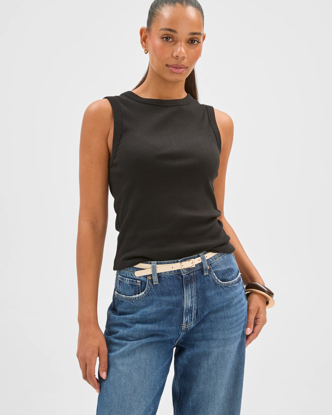 Australian Cotton Ribbed Tank Top - Black 3 of 6