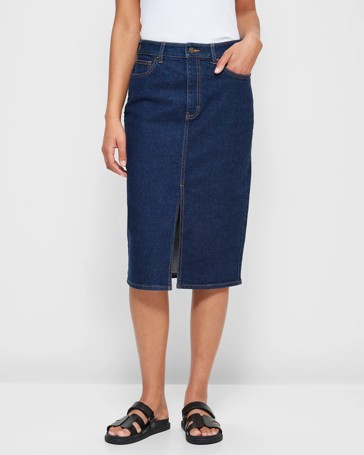 Split Front Denim Pencil Skirt