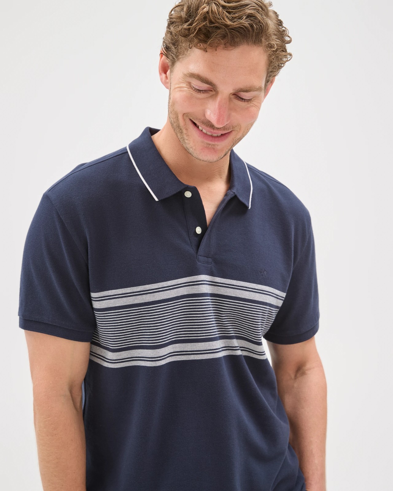 Australian Cotton Panelled Polo Top - Navy 4 of 6