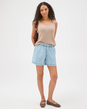 Pull On Relaxed Denim Shorts