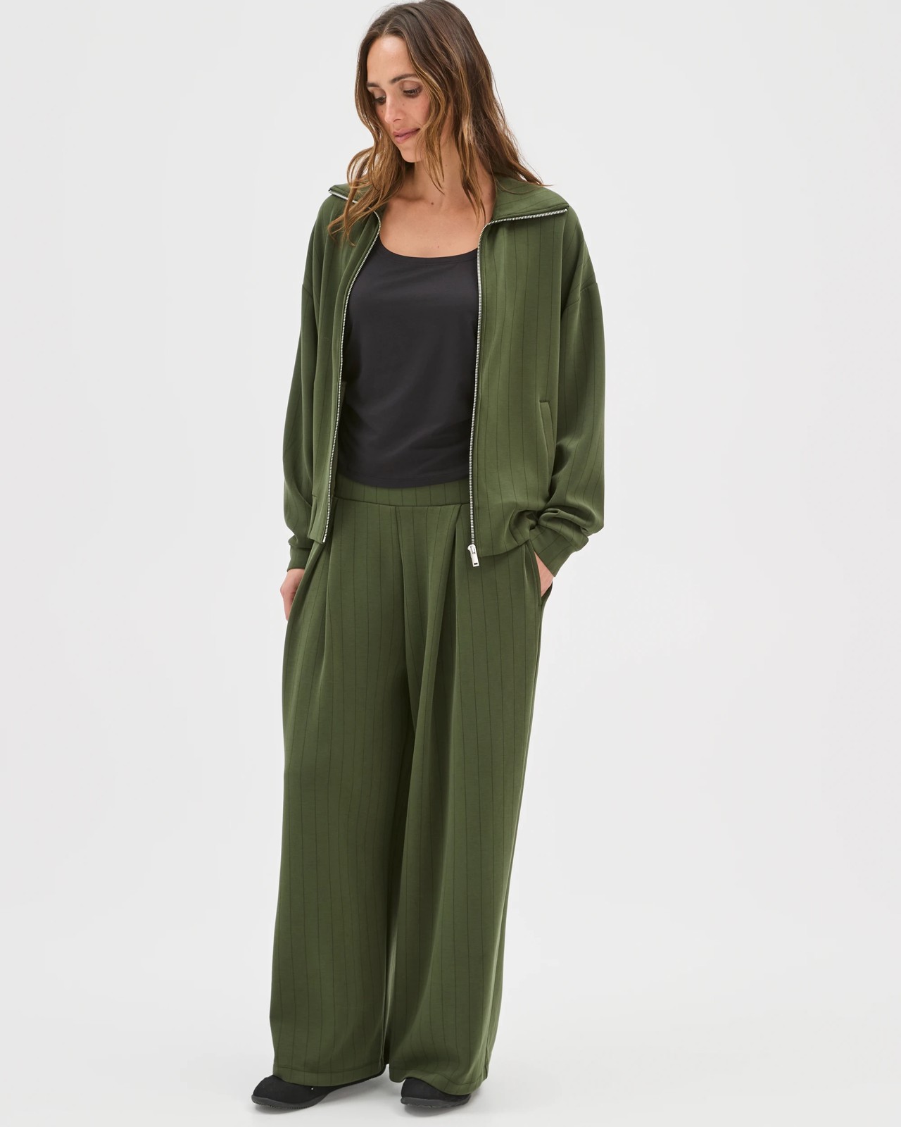 Active Movement Zip Through Jacket - Olive Stripe 2 of 5