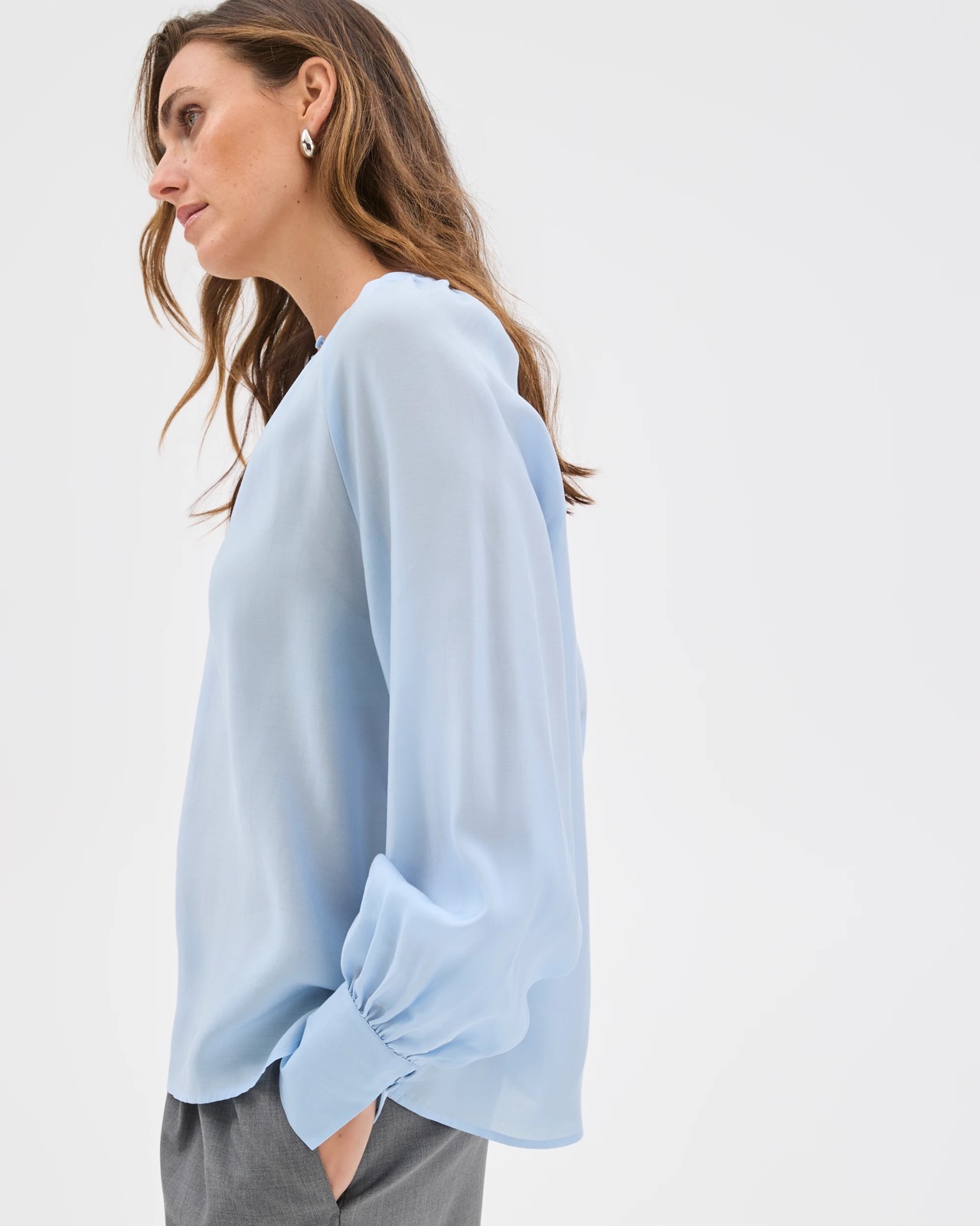 Preview Long Sleeve Tie Cuff Detail Blouse - Blue Mist 4 of 6