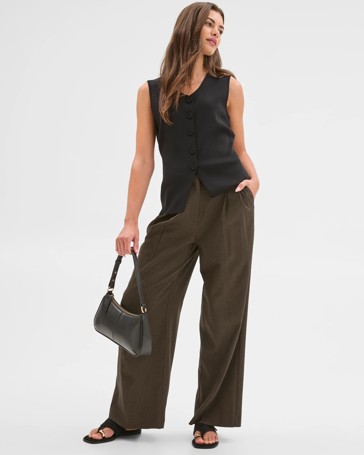 Petites Herringbone Wide Leg Pants
