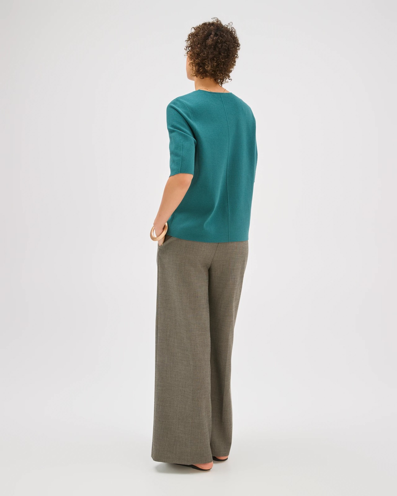 Preview Lantern Short Sleeve Crepe Knit Top - Peacock 6 of 6