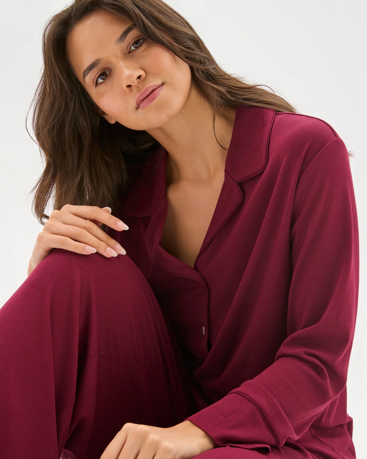 Long Sleeve Rib Pyjama Shirt - Zinfandel 3 of 6