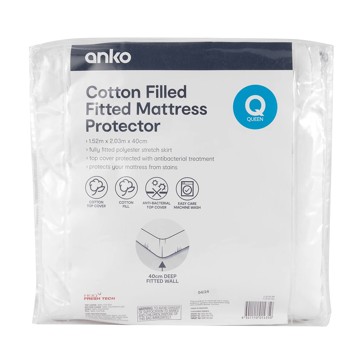 Cotton Filled Fitted Mattress Protector, Queen Bed - Anko