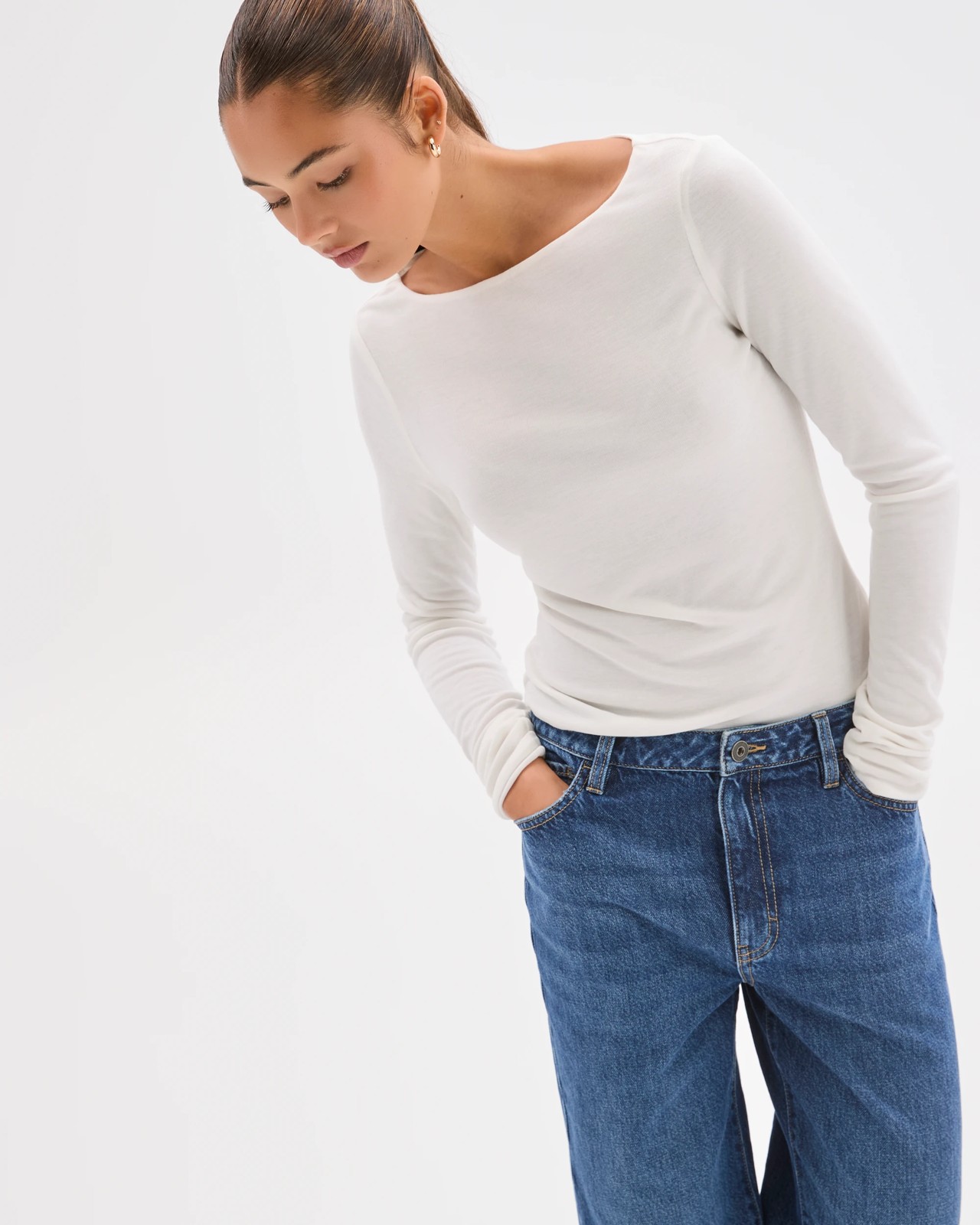 Lily Loves Double Layer Boat Neck Long Sleeve Top - Jet Stream 4 of 6