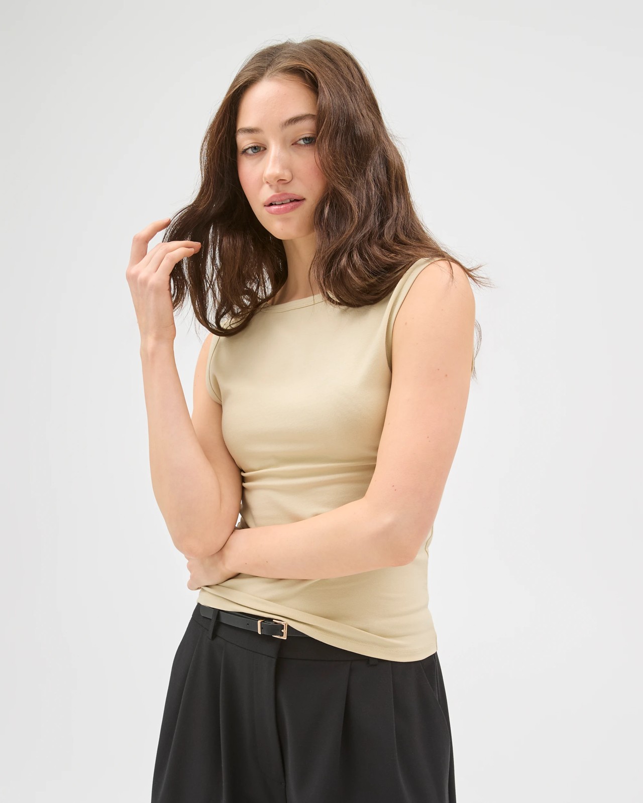 Lily Loves Australian Cotton Blend Scoop Back Tank Top - Green Tea 3 of 5