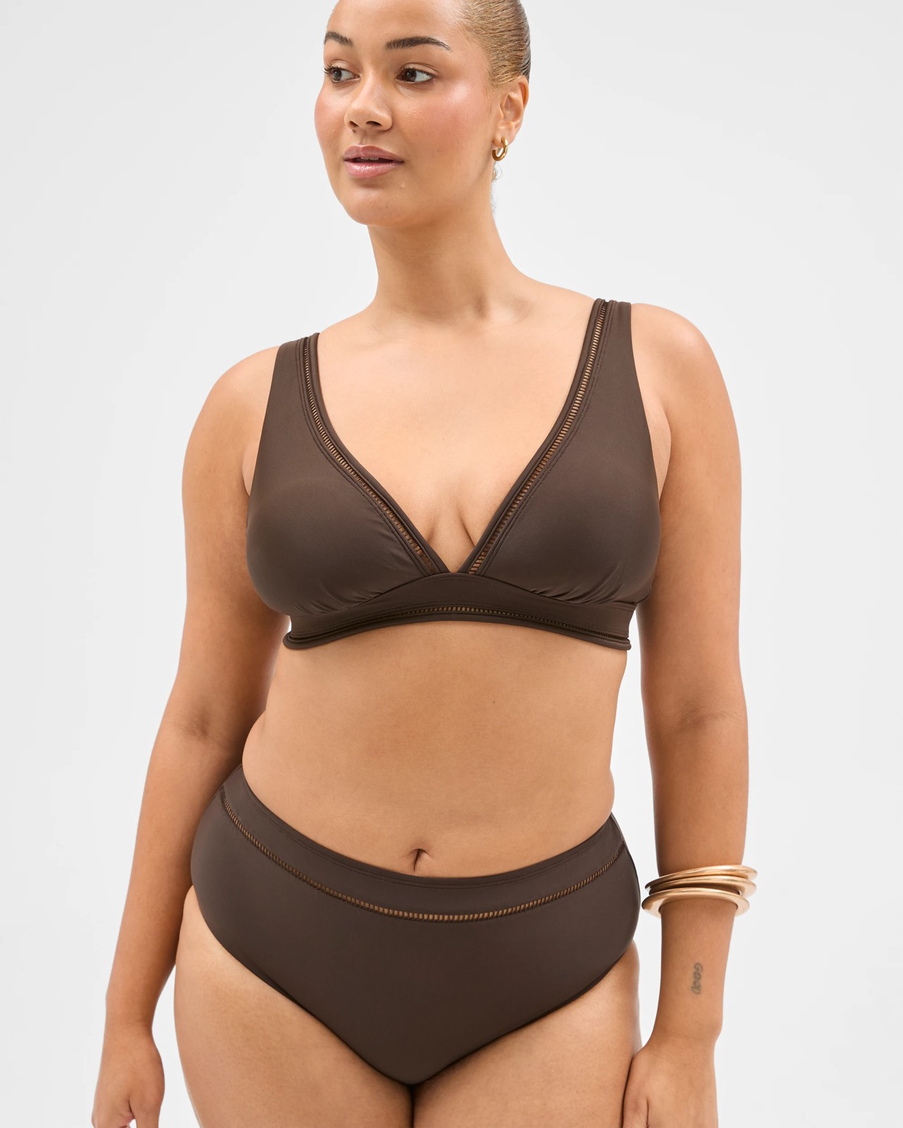Shape Your Body Resort Ladder Trim High Waisted Matte Micro Swim Bikini Bottoms - Cocoa 4 of 5