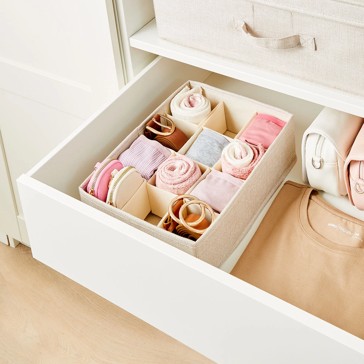 1pc 16 Grids Storage Box, Beige Linen Clothing Sub-grid Organizer Box,  Clothes Pants Organization And Storage Box, Drawer Type Wardrobe Organizer,  Lay