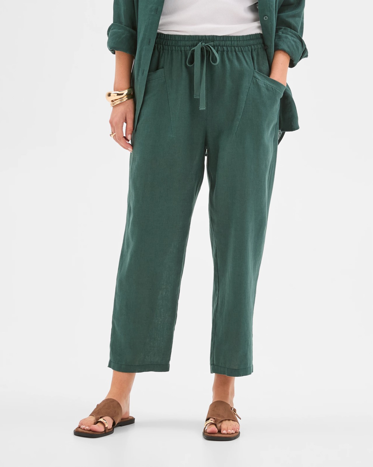 European Linen Tapered Pants - Deep Green 5 of 6