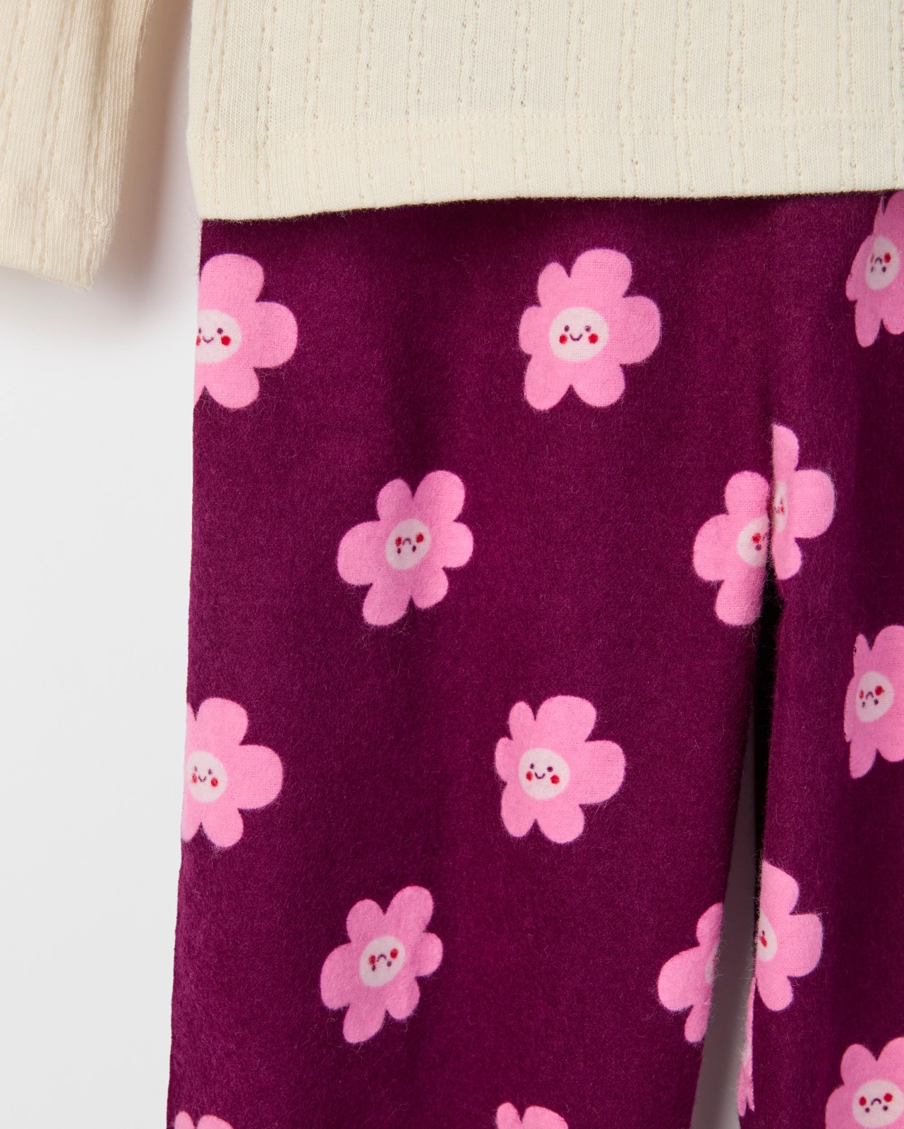 Australian Cotton Younger Girls Henley Top and Flannel Pants Pyjama Set - Flower 3 of 3