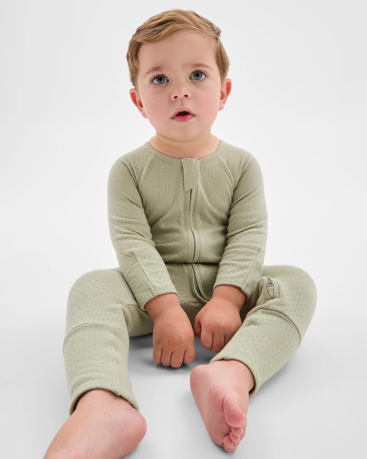 Baby Organic Cotton Pointelle Zip Coverall - Desert Sage 2 of 5