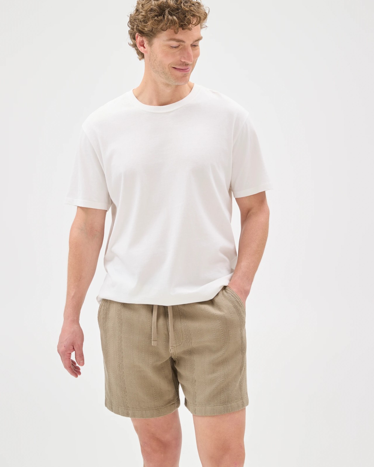 Australian Cotton Textured Stripe Shorts - Mushroom 3 of 6