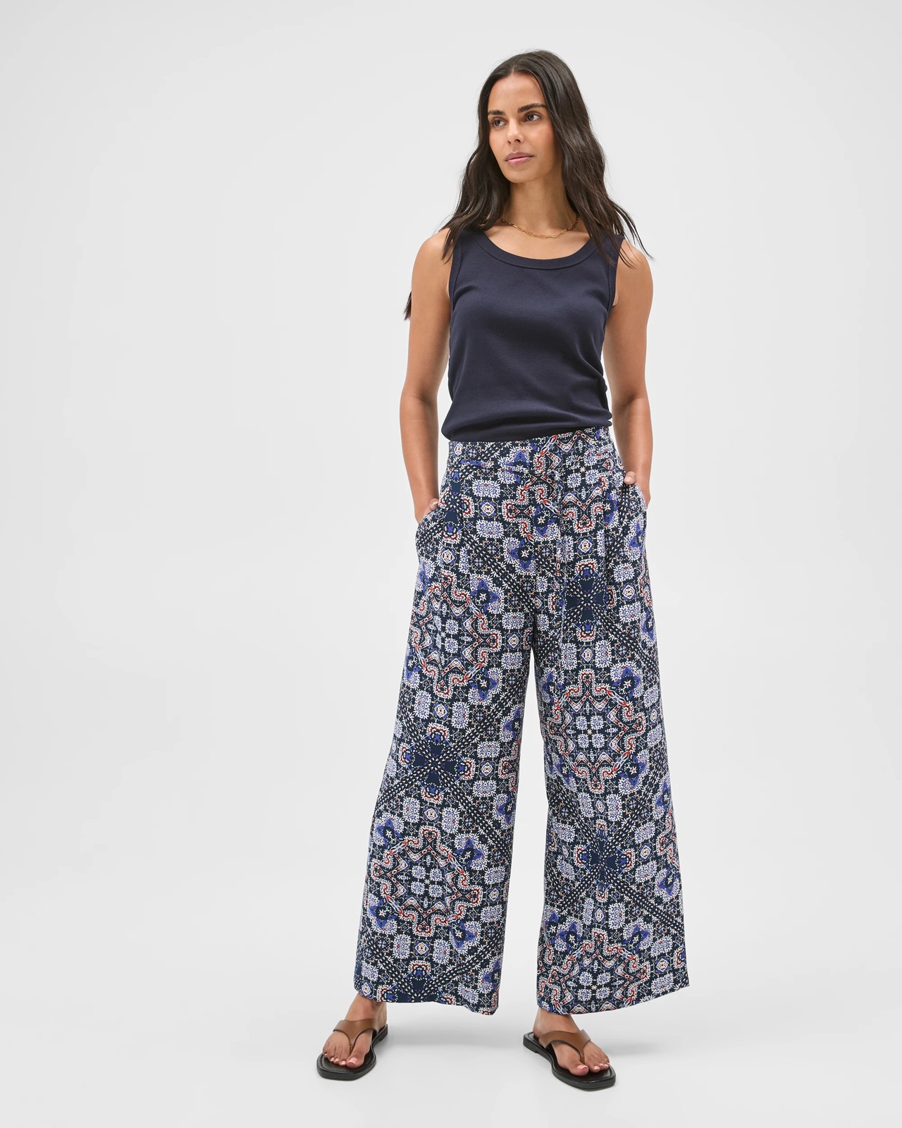 Print Tie Front Pants - Tile Print 2 of 6