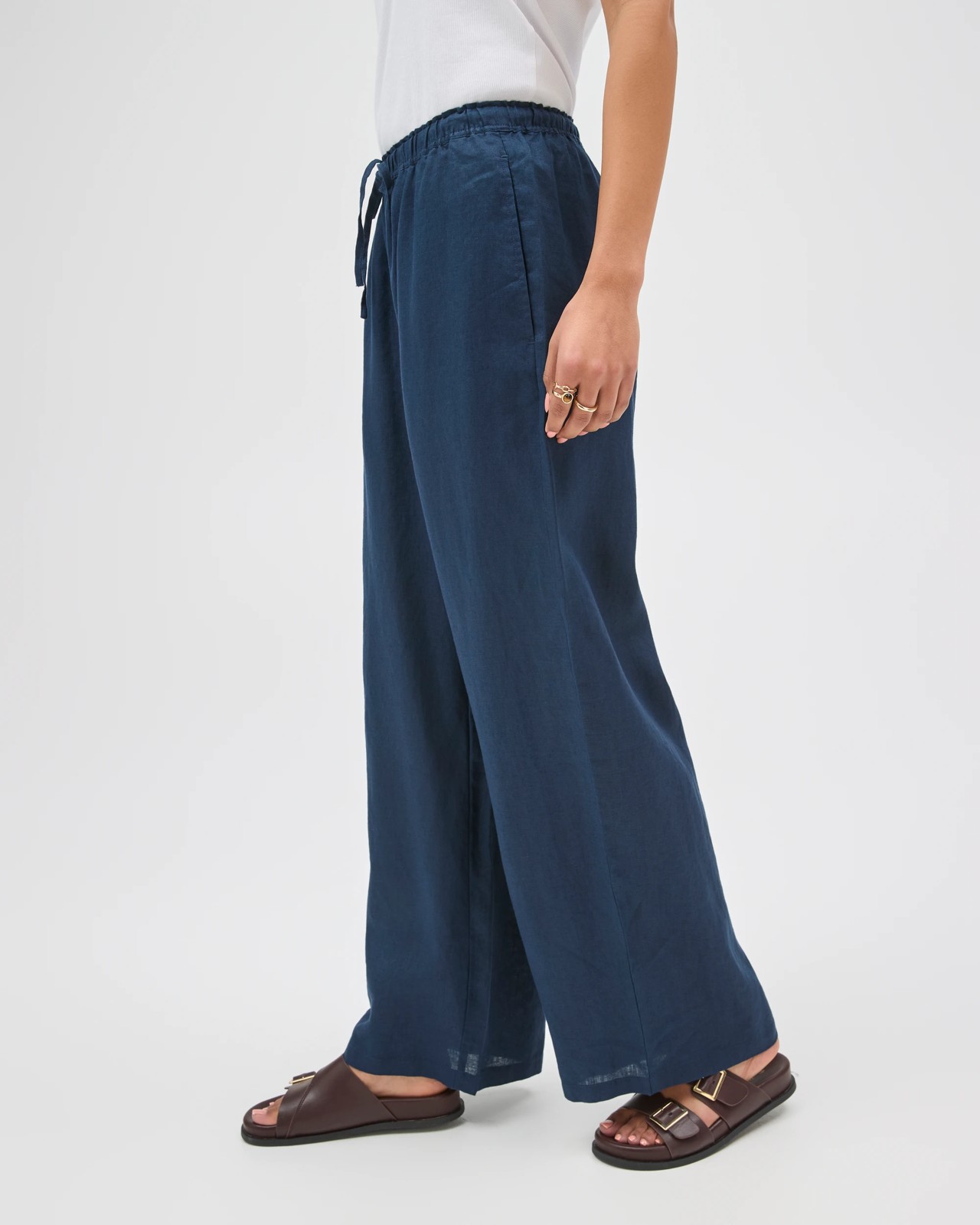 European Linen Wide Leg Pants - Navy Blue 4 of 5