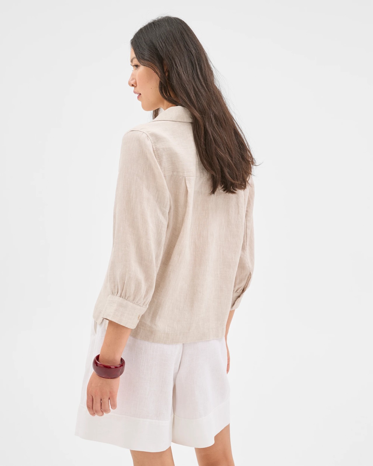 European Linen Long Sleeve Popover Top - Flax 6 of 6