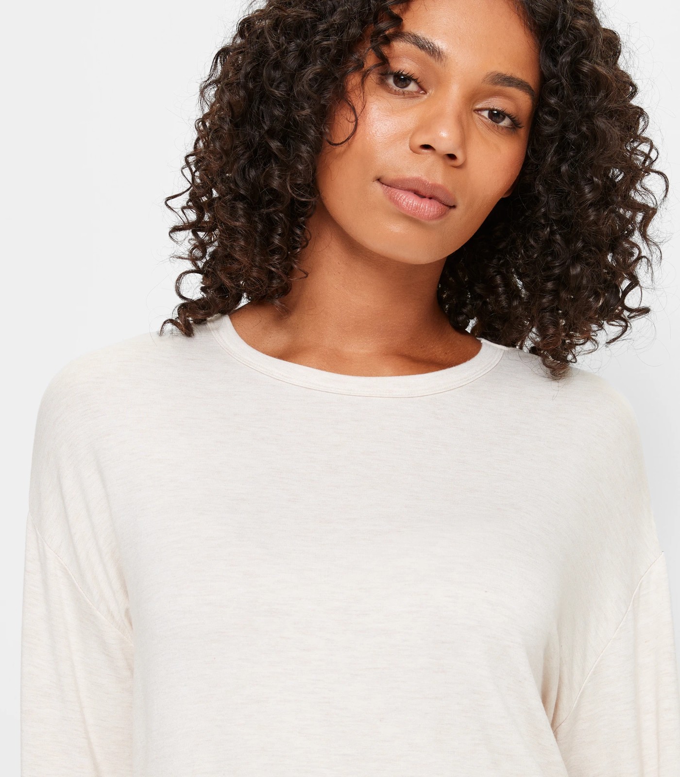 Soft Comfort Bamboo Long Sleeve Sleep T-Shirt - Oatmeal marle