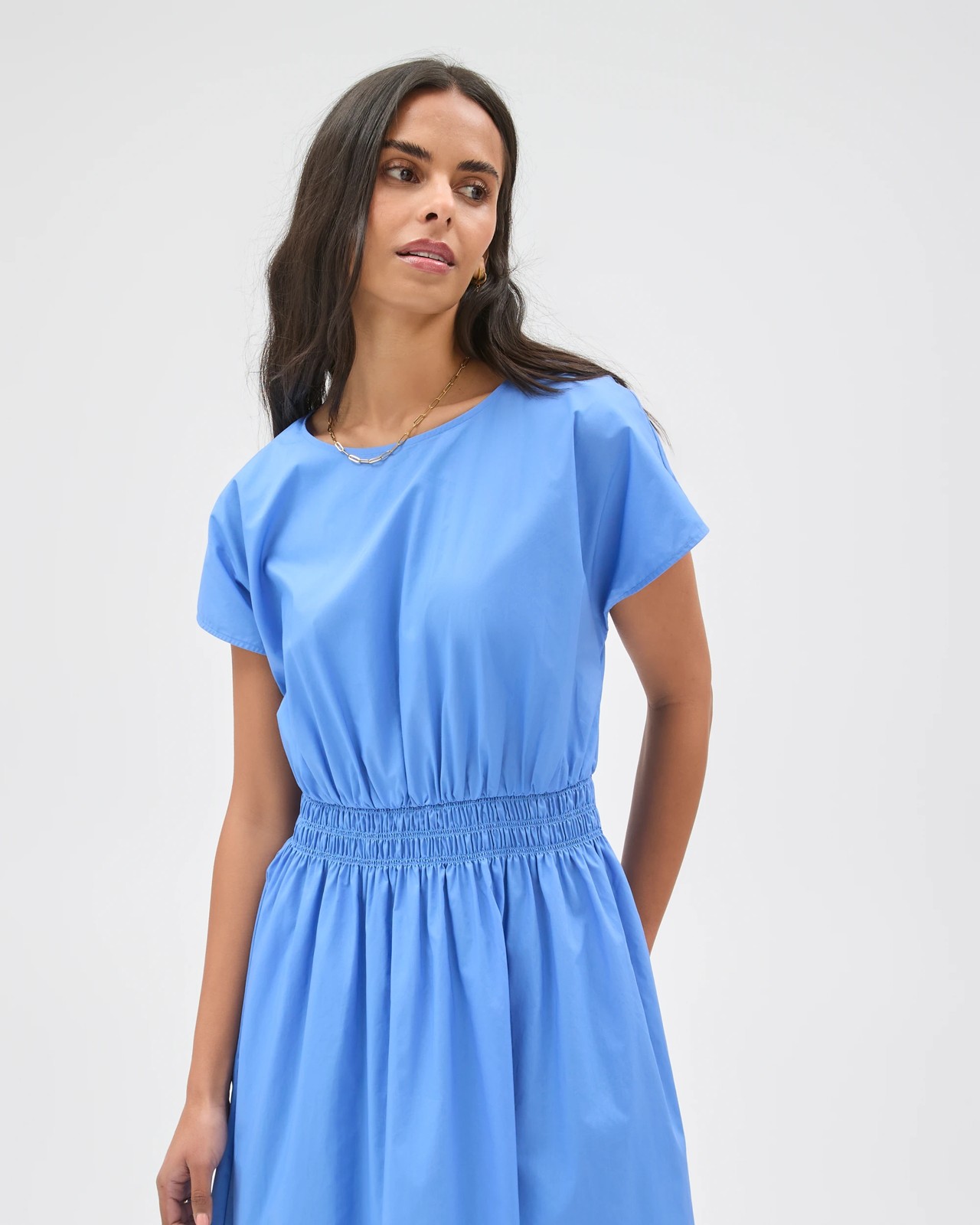 Australian Cotton Poplin Shirred Waist Maxi Dress - Blue Bouquet 5 of 5