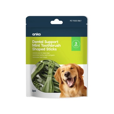 3 Pack Pet Treat Dental Toothbrush, Large - Anko