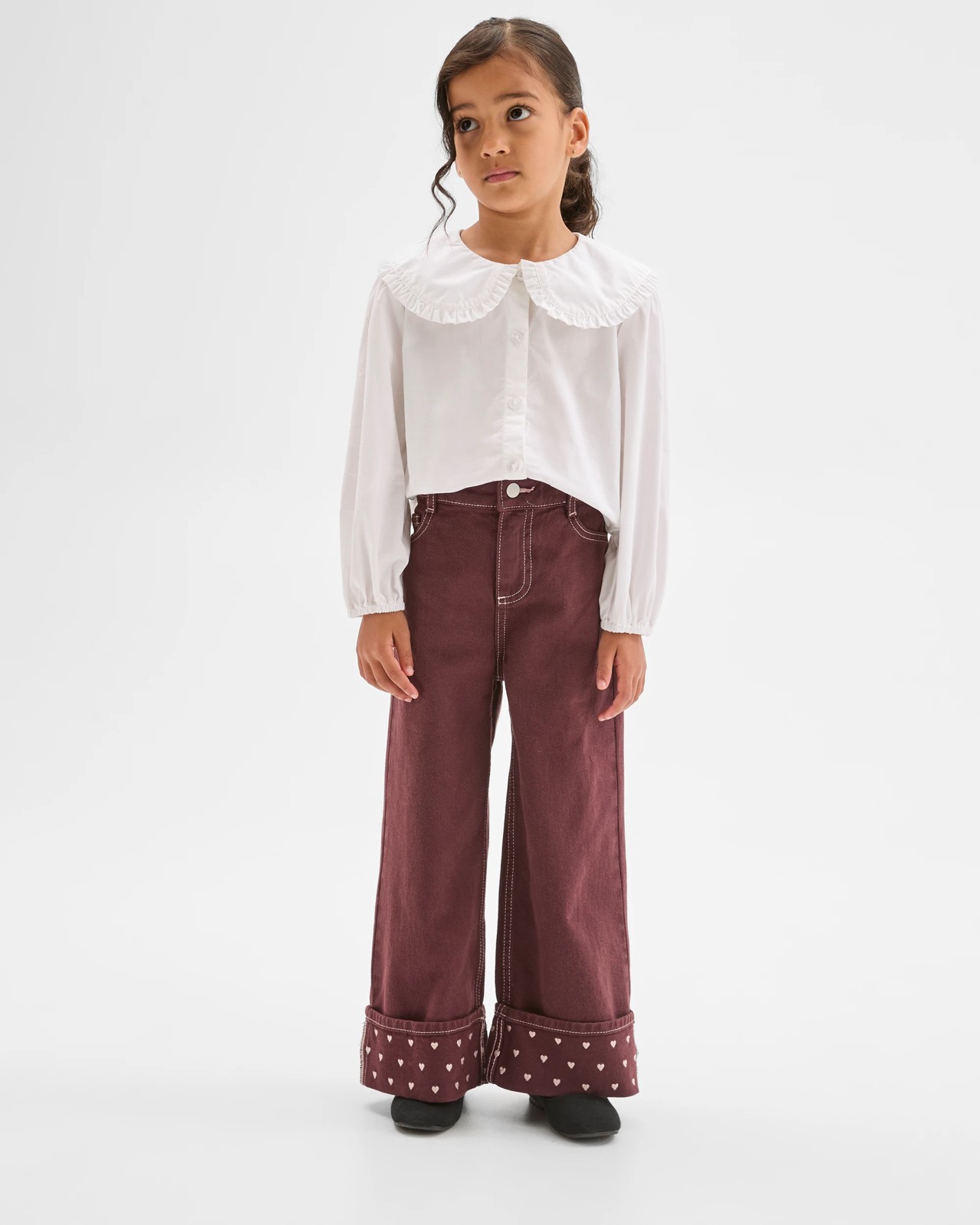 Denim Folded Up Hem Wide Leg Jeans 4 of 5