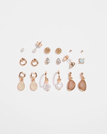 9 Pack Faux Opal Stud Earrings