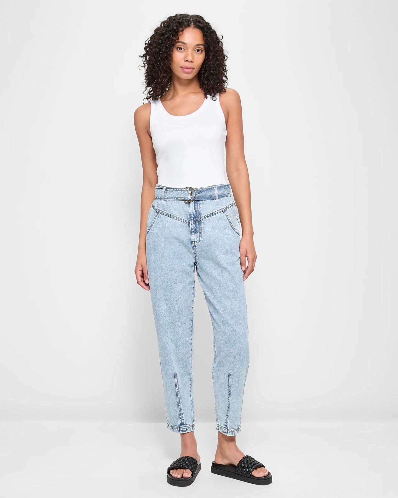 High Rise Ankle Length Yoke Front Tapered Leg Denim Jeans Target Australia