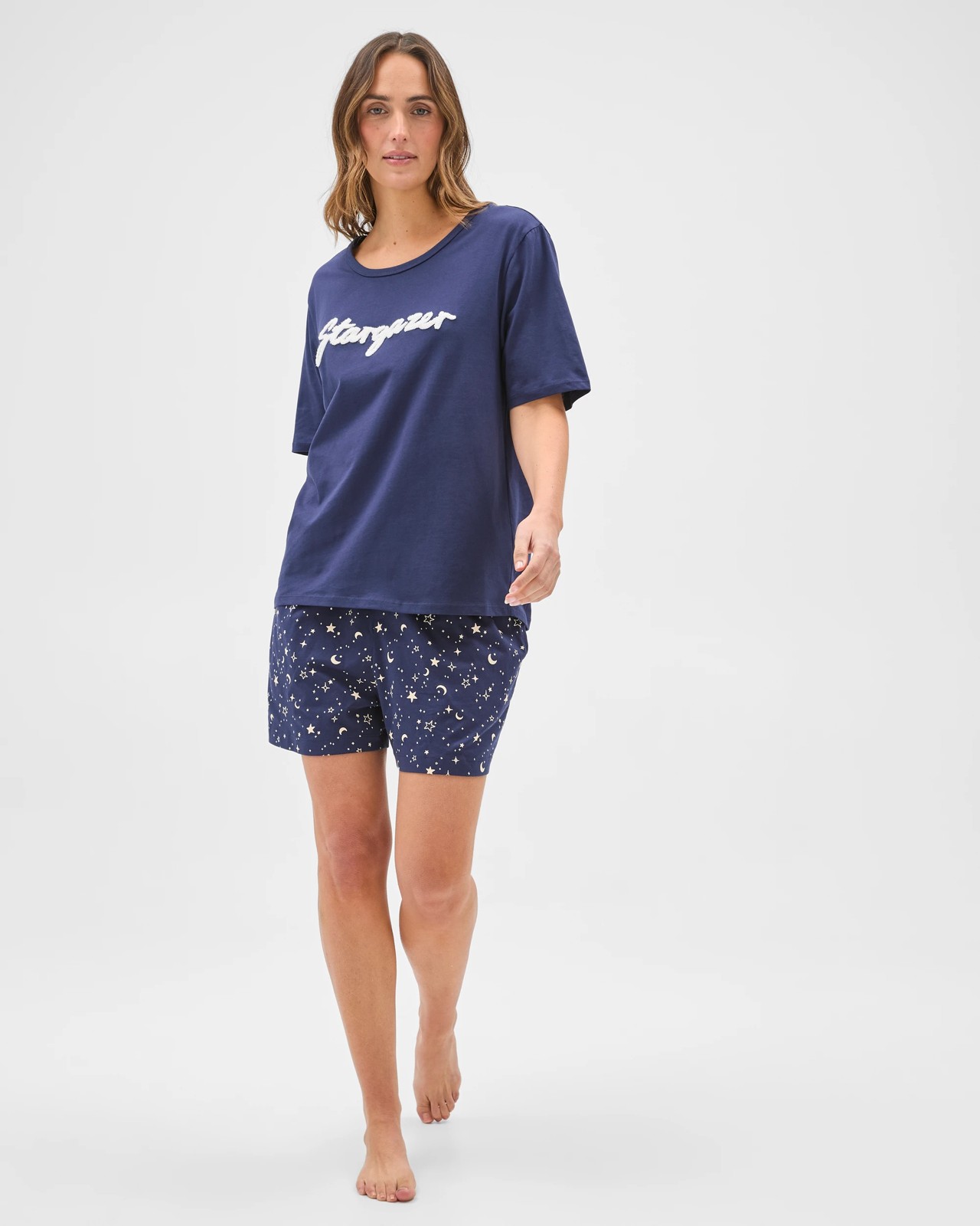 Australian Cotton Printed Jersey Sleep Shorts - Blue Stargazer 3 of 6