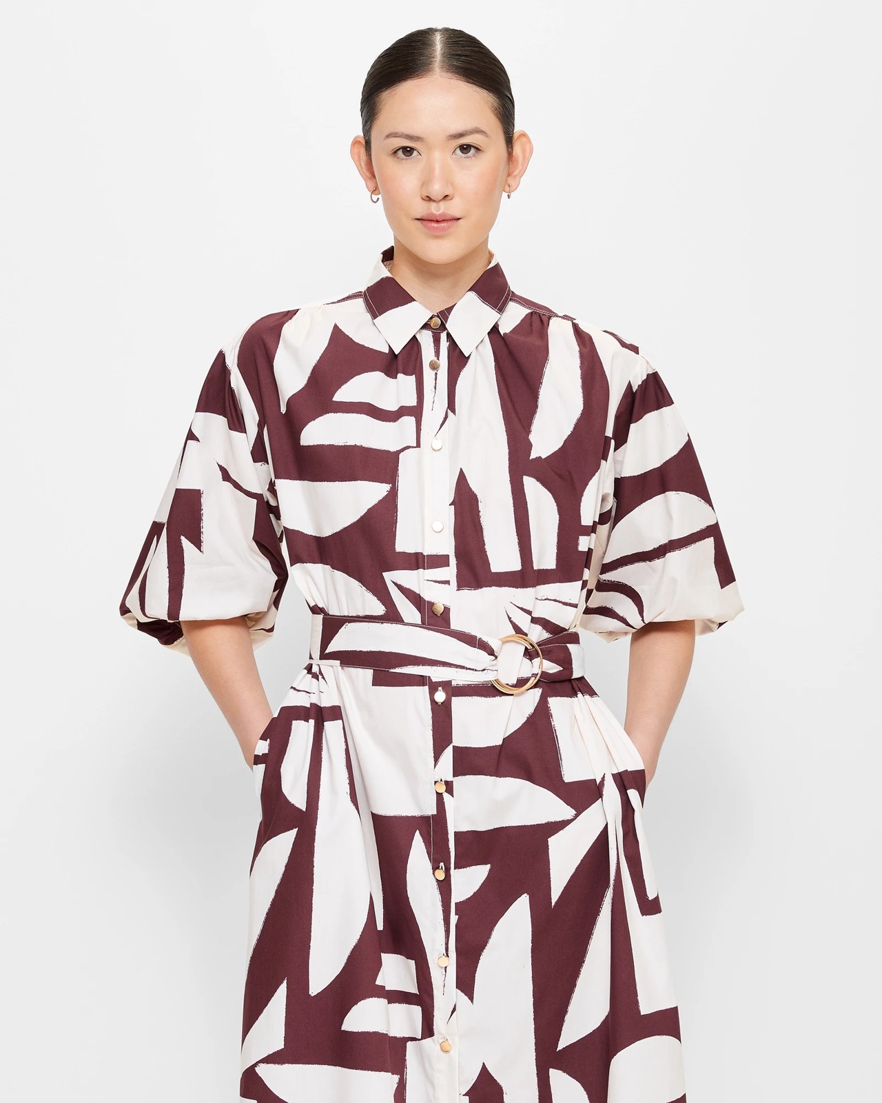 Gathered Detail Belted Shirt Dress - Preview 3 of 6