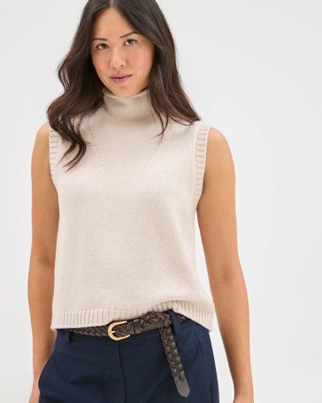 Australian Cotton Blend High Neck Long Sleeveless Vest