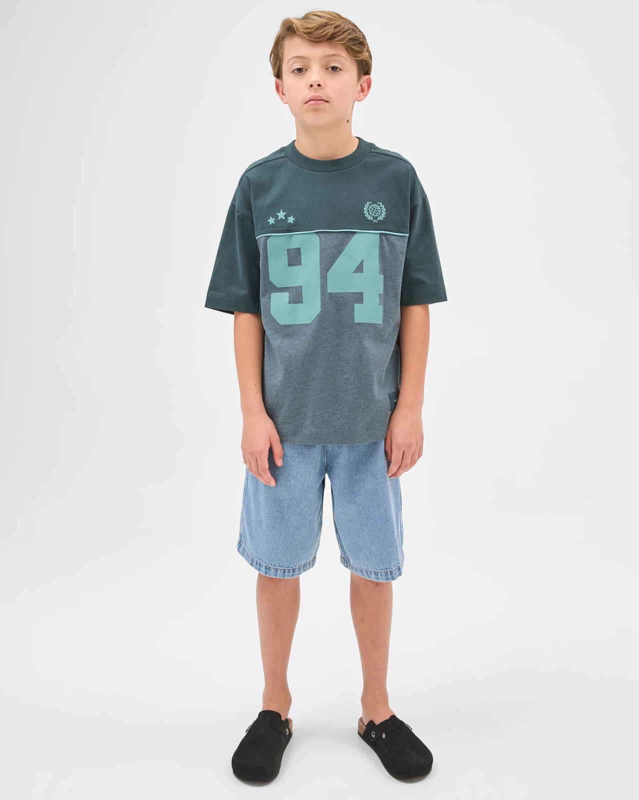 Australian Cotton Blend Oversized Embellished Sport T-Shirt - Teal 2 of 6