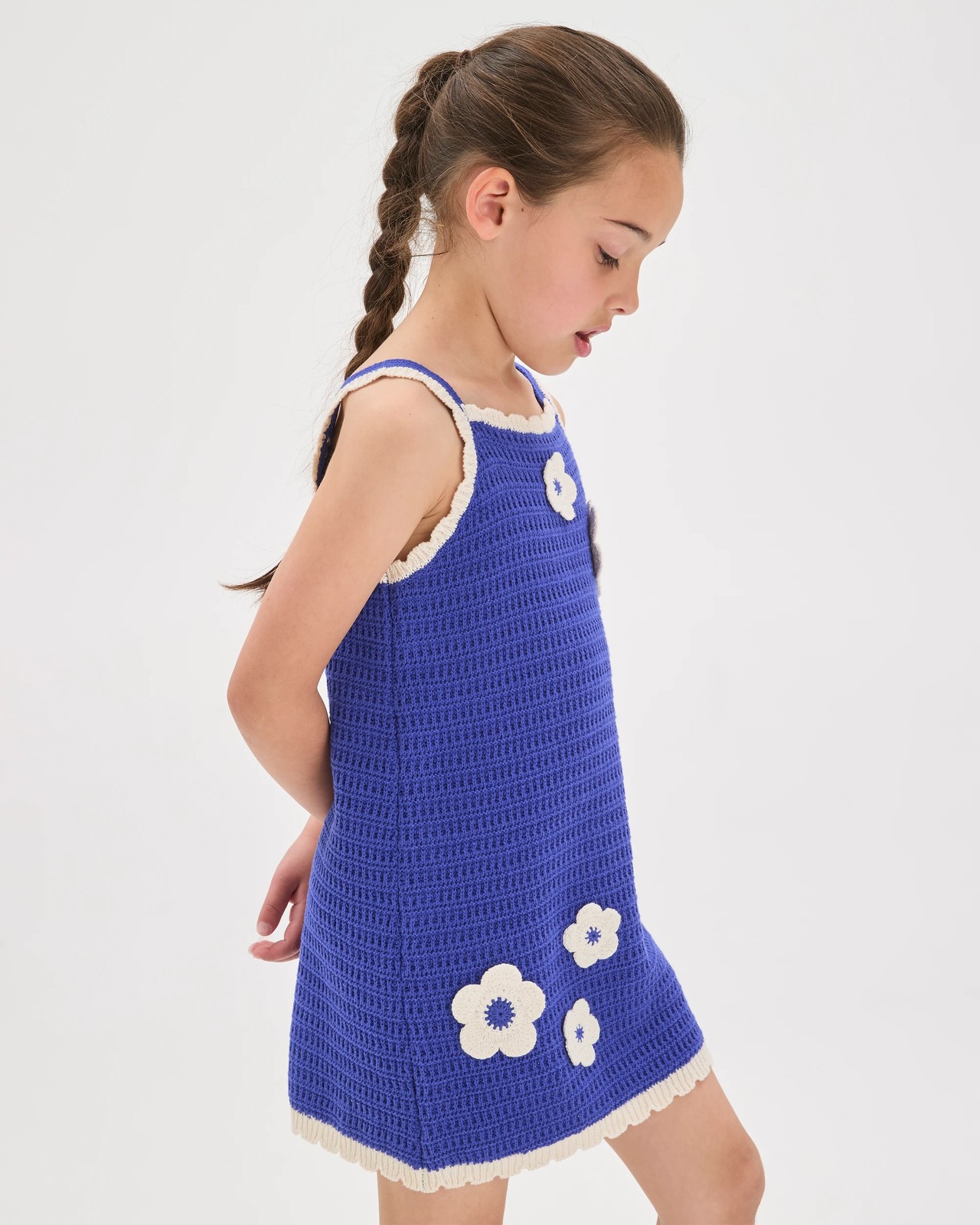 Australian Cotton Crochet Knit Dress - Blue Floral Applique 4 of 5