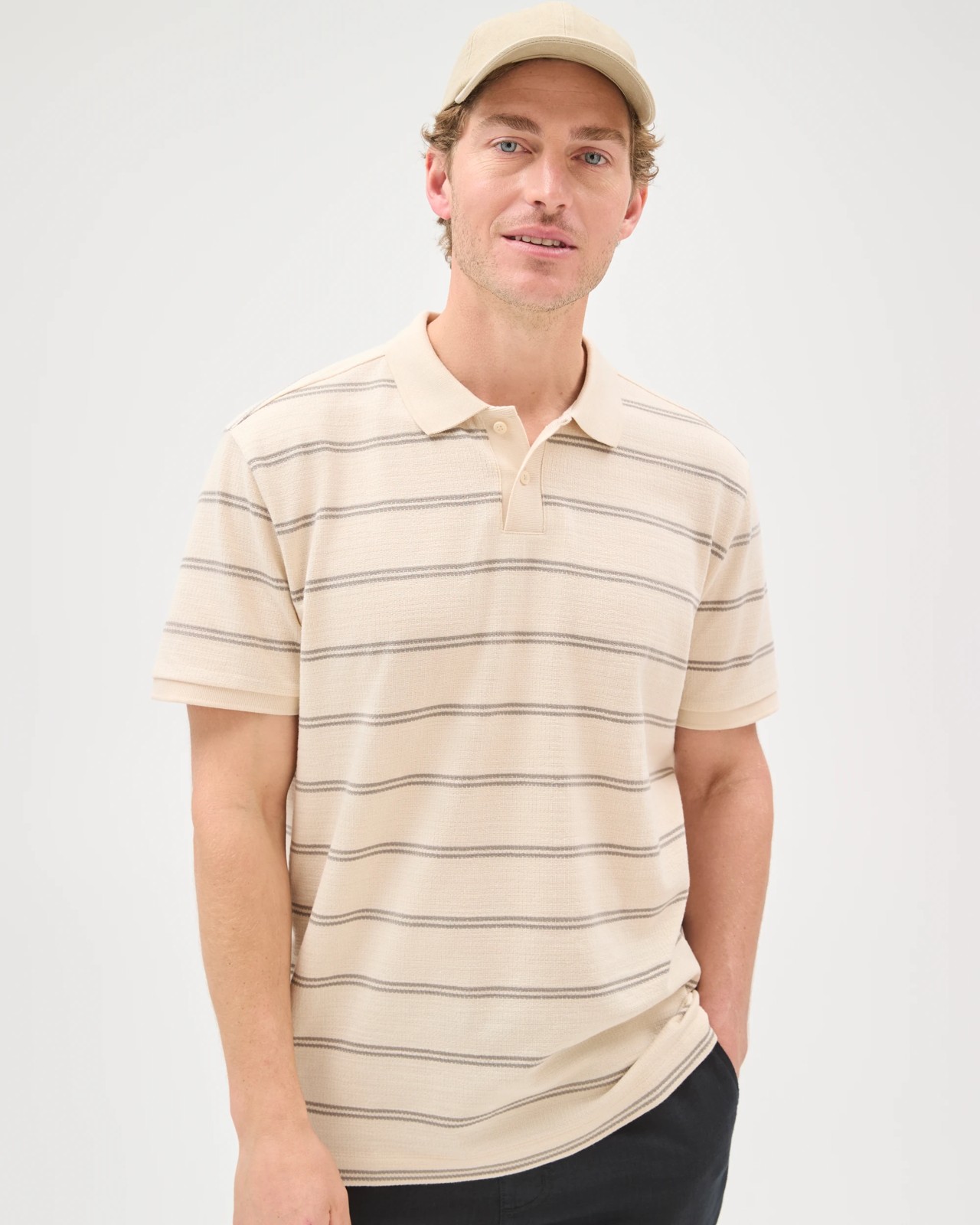 Australian Cotton Striped Polo Top - Beige 4 of 6