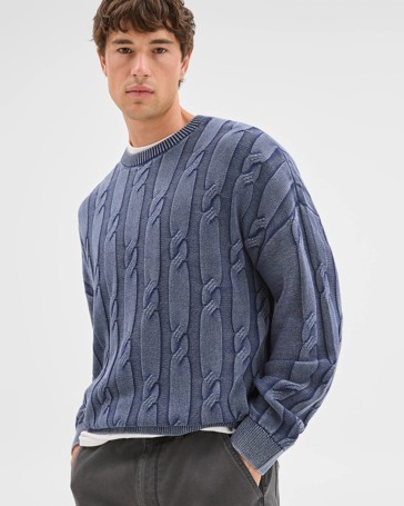 Commons Australian Cotton Cable Knit Washed Crew Jumper