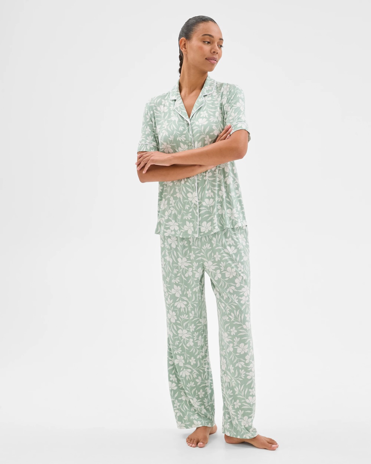 Soft Comfort Bamboo Full Length Pyjama Set - Green Floral 5 of 6
