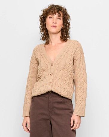 Cotton Blend Deep V-Neck Cardigan