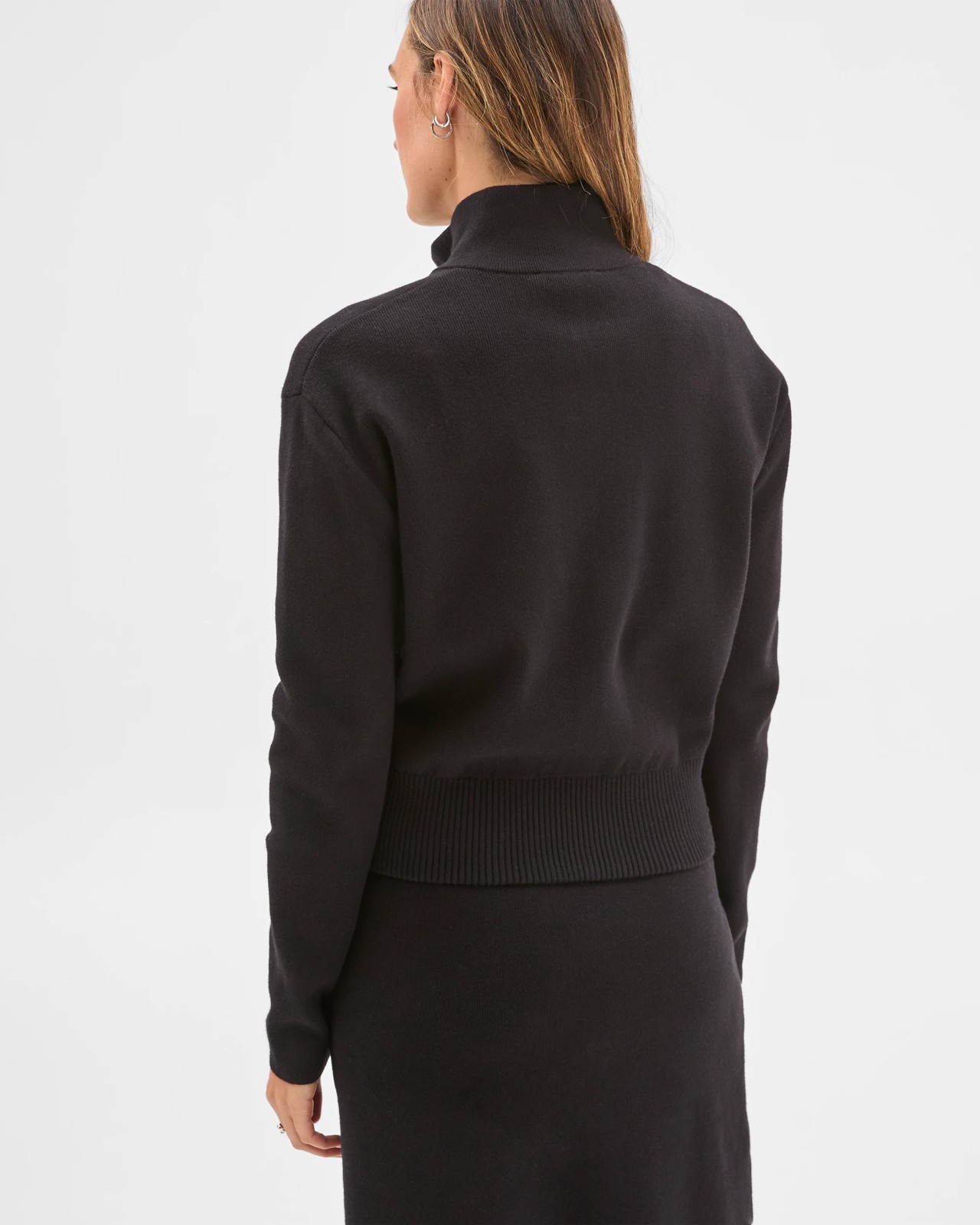 Preview Australian Cotton Blend Polished Knit Bomber Cardigan - Black 6 of 6