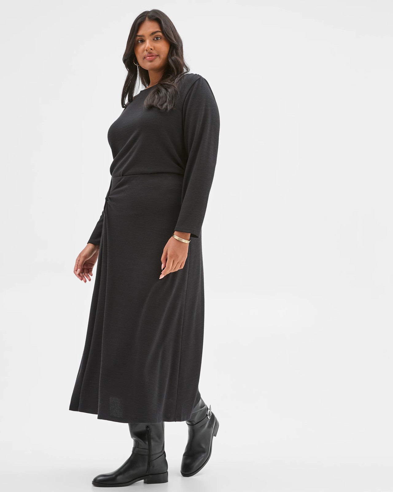 Plus Size Long Sleeve Drape Knit Top - Black 6 of 6