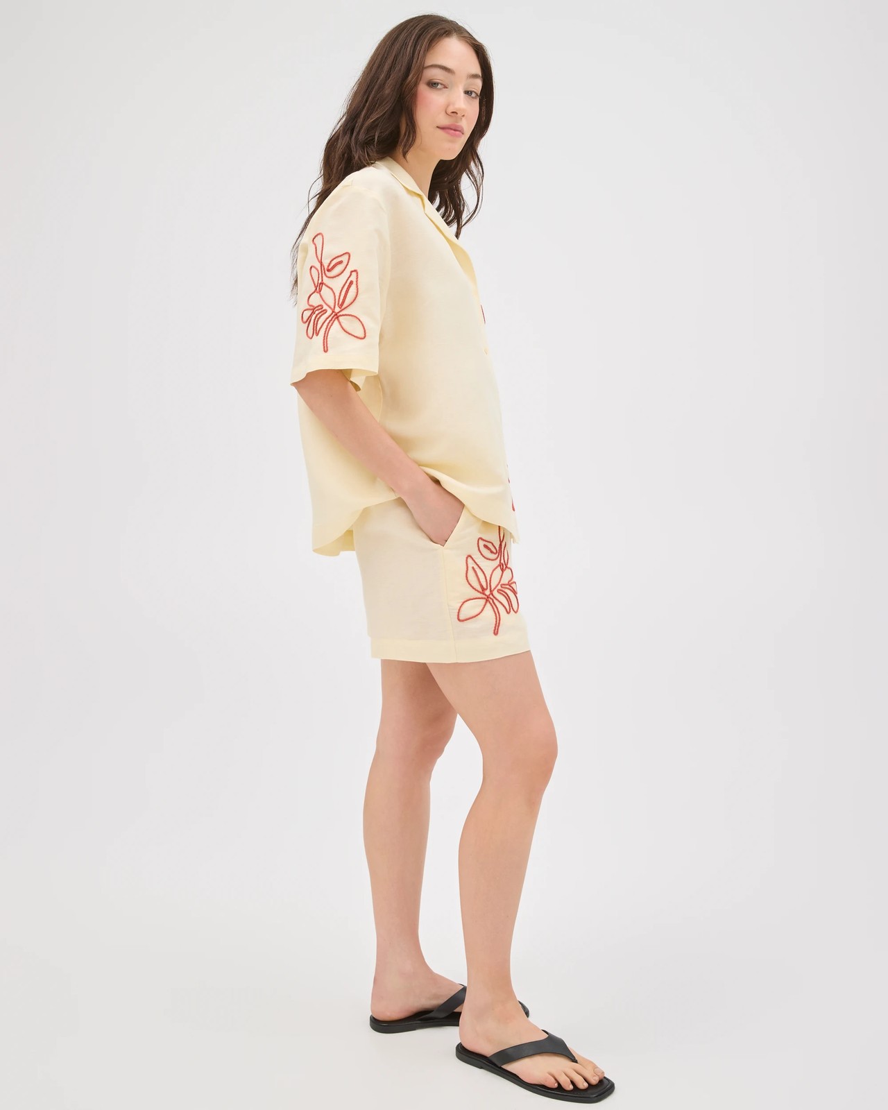 Lily Loves European Linen Blend Embellished Shirt - Butter 4 of 6