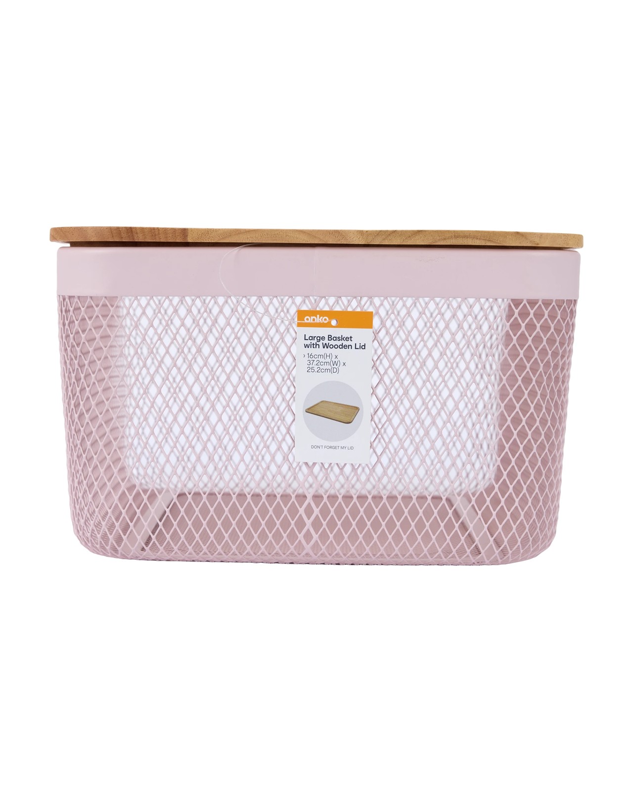 Anko Large Basket with Wooden Lid - Pink 6 of 6