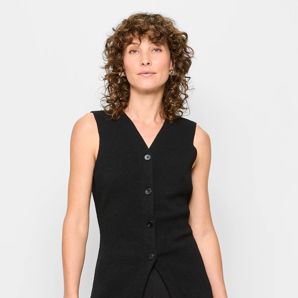 Sleeveless Cinched Waist Knit Vest - Preview