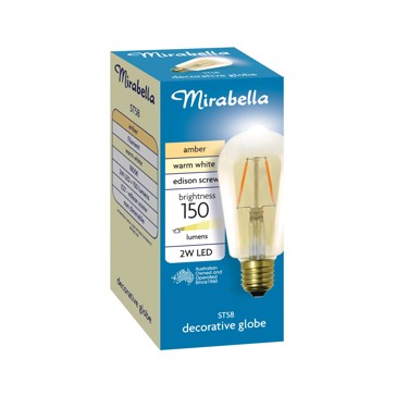 I001219 Mirabella LED ST58 Filament Amber ES 2W 150 Lumen